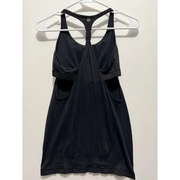 Lululemon No Limits Tank Top Black Size 4 Built-In Bra Racerback - Picture 2 of 7